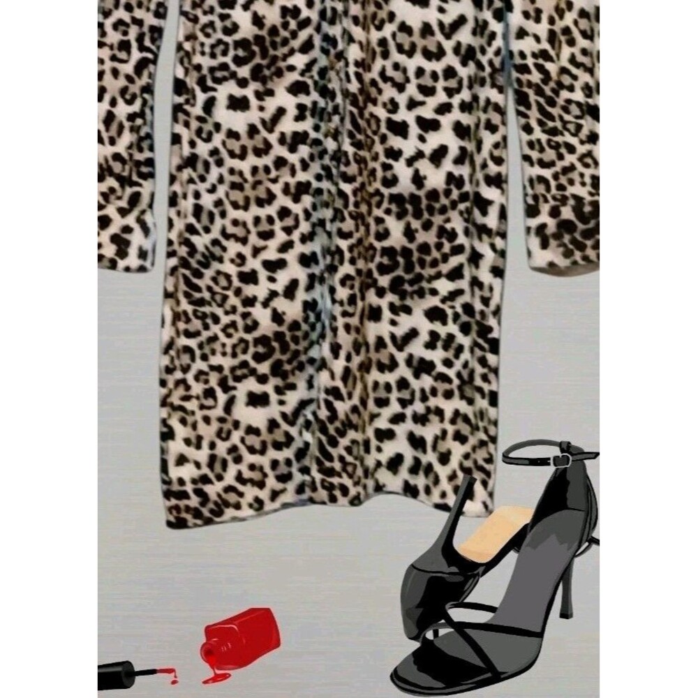 BCBG Leopard Print Shirt Dress Midi Button Front Effortless Cool Neutral Chic - Picture 4 of 7
